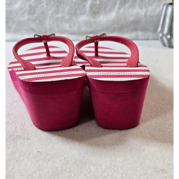 Coach Loralyn Wedge‎ Flip Flop Sandals Striped Pop Pink White Size 7 B - Picture 5 of 10